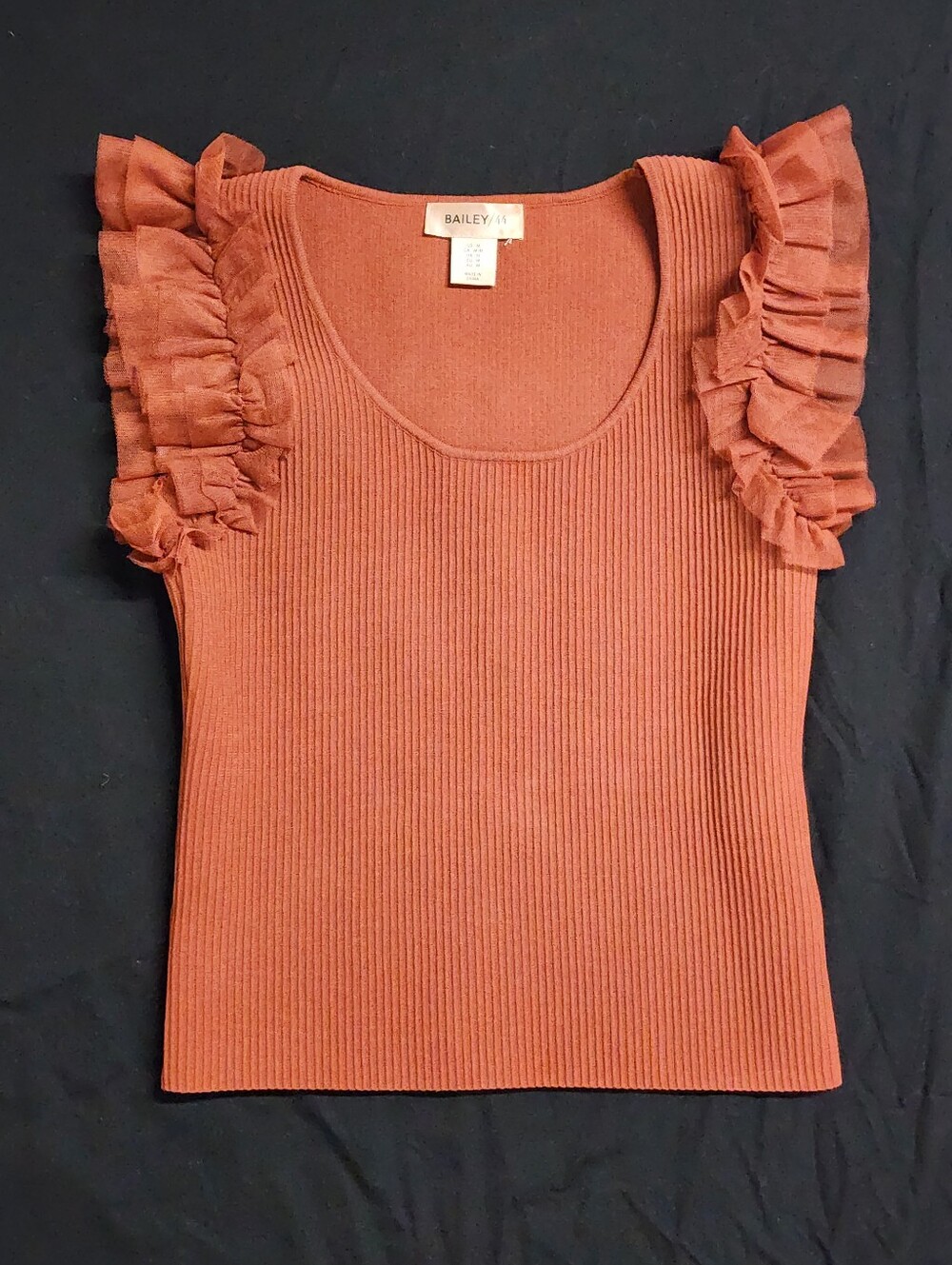 Bailey 44 Rust Ruffle Sleeve Ribbed Tank Top